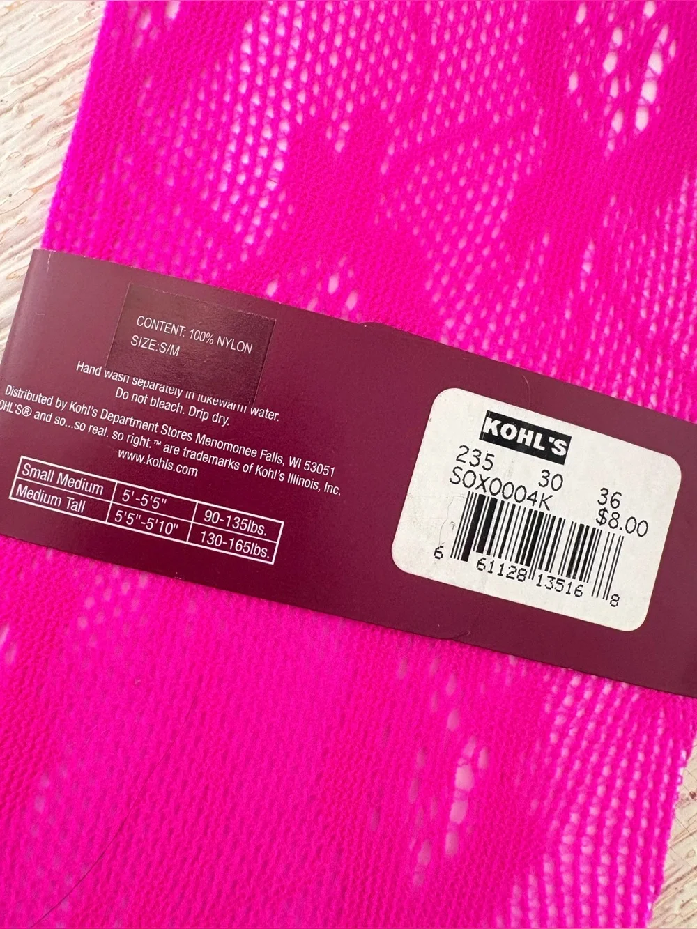 NWT Kohl’s Hot Pink Lace Tights Size S